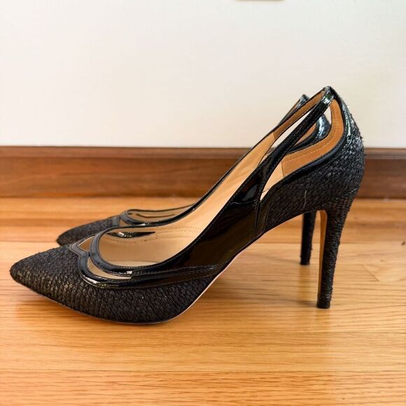 Jimmy Choo Hickory 85 Woven Canvas Patent Pumps Size 38.5 - Picture 3 of 7